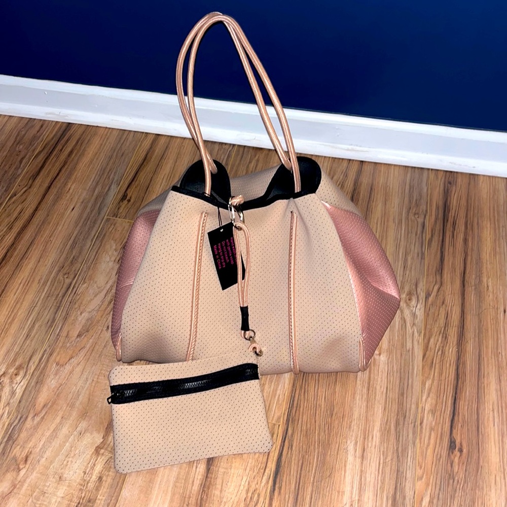 NWT Haute Shore Greyson Rosé Neoprene Tote with detachable zipper pouch